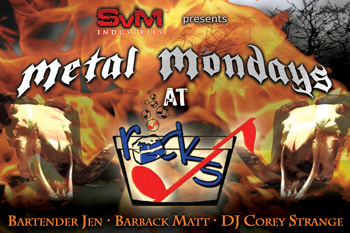 SVM Industries flyer for Metal Mondays at Rocks